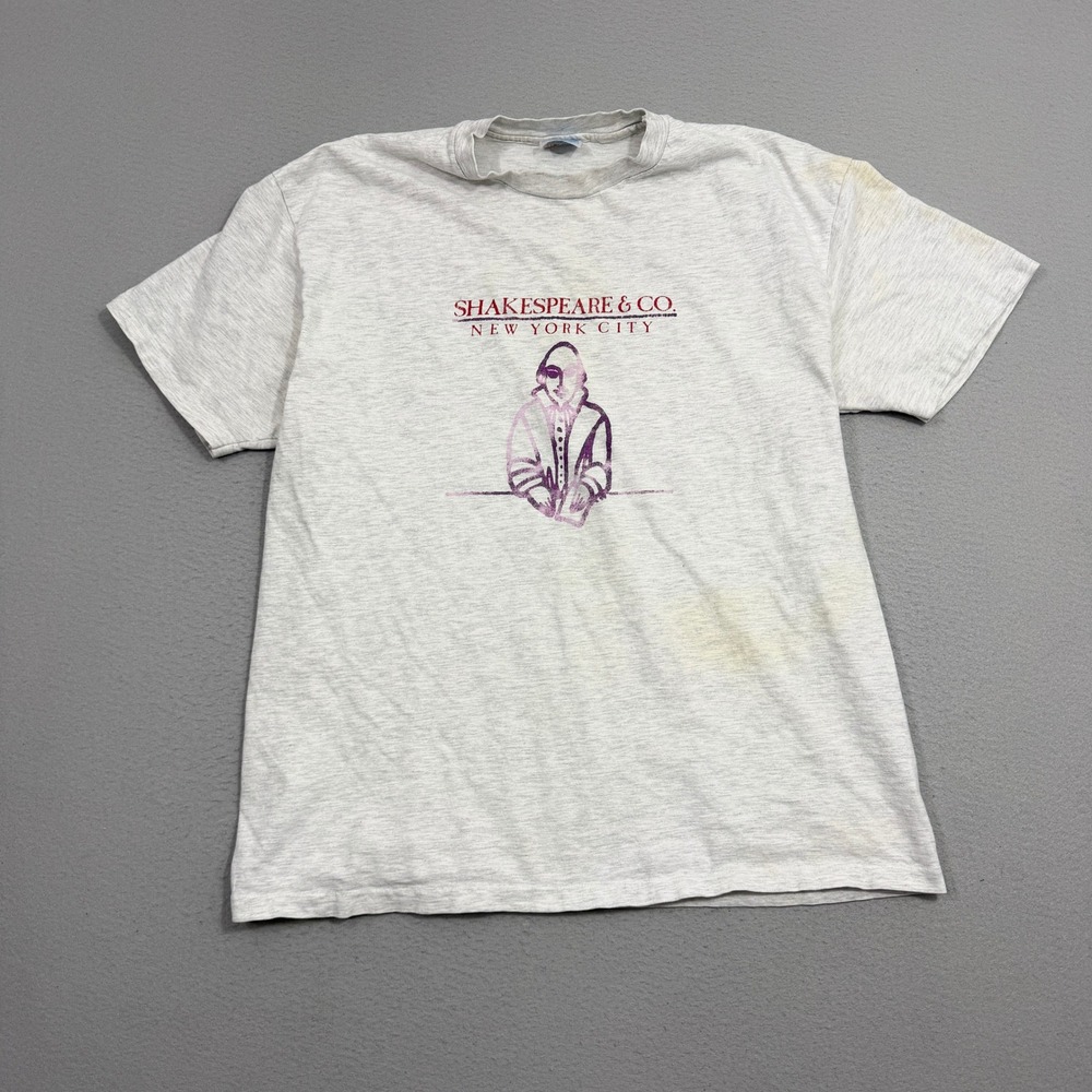 Vintage Shakespeare & Co New York City Shirt Men's Extra Large Gray 90s Art